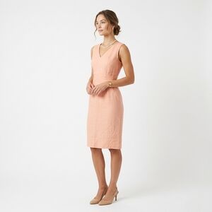 Donna Morgan Womens Linen Sleeveless V-Neck Sheath Shift Dress Peach Size 8